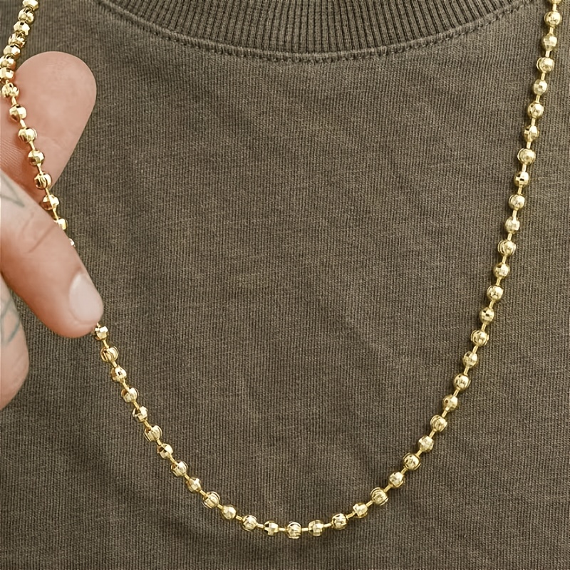 Classic Stainless Steel Golden Bead Chain, Unisex Design